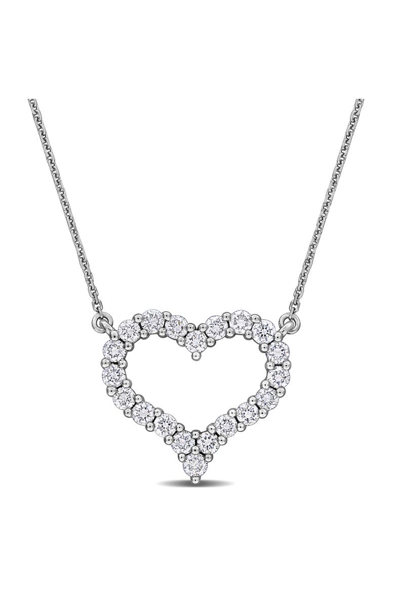 Lab-Grown Diamond Open Heart Necklace 14k, Main, color, White Gold