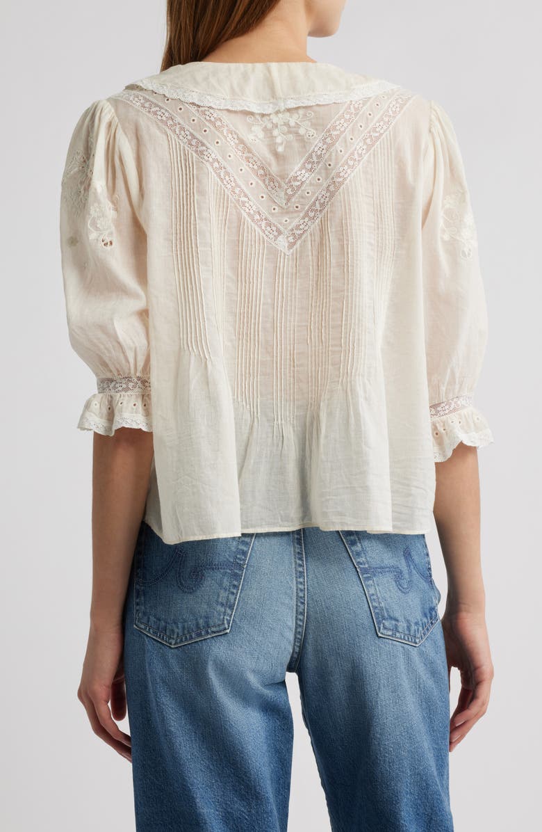 LoveShackFancy Sinora Lace & Ruffle Top, Alternate, color, Optic White