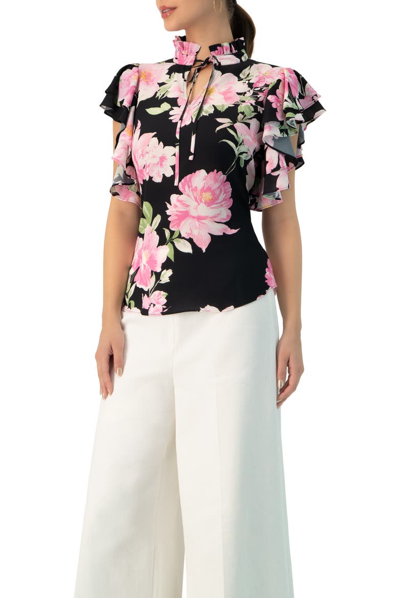 Floral Print Blouse with Ruffle Sleeves, Alternate, color, Black