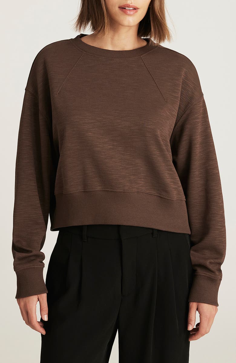 Mavi Jeans Raglan Crewneck Slub Sweatshirt, Main, color, Hot Fudge