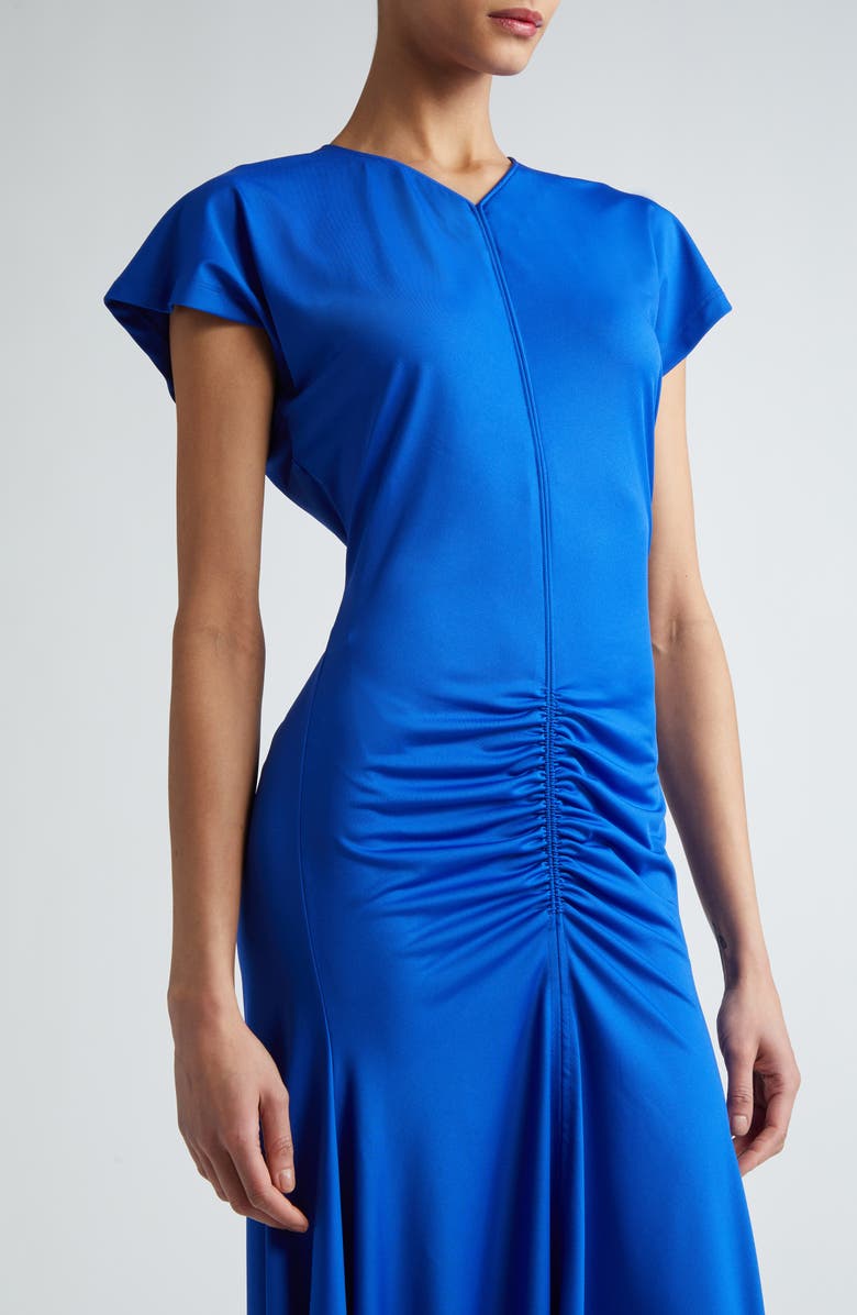 Victoria Beckham Asymmetric Hem Ruched Jersey Midi Dress, Alternate, color, 