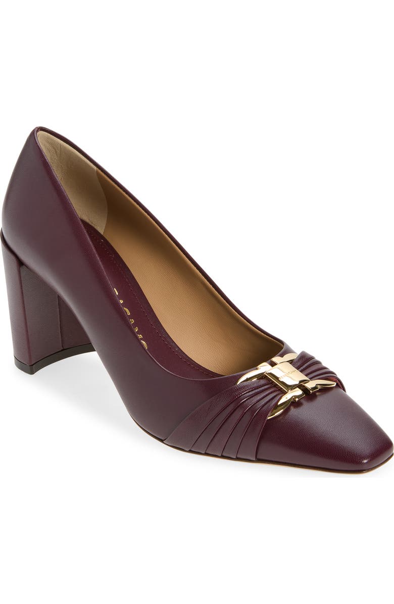 FERRAGAMO Double Gancio Pleated Toe Pump, Main, color, Plum Biscotto