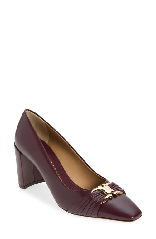 Ferragamo Double Gancio Pleated Toe Pump In Burgundy