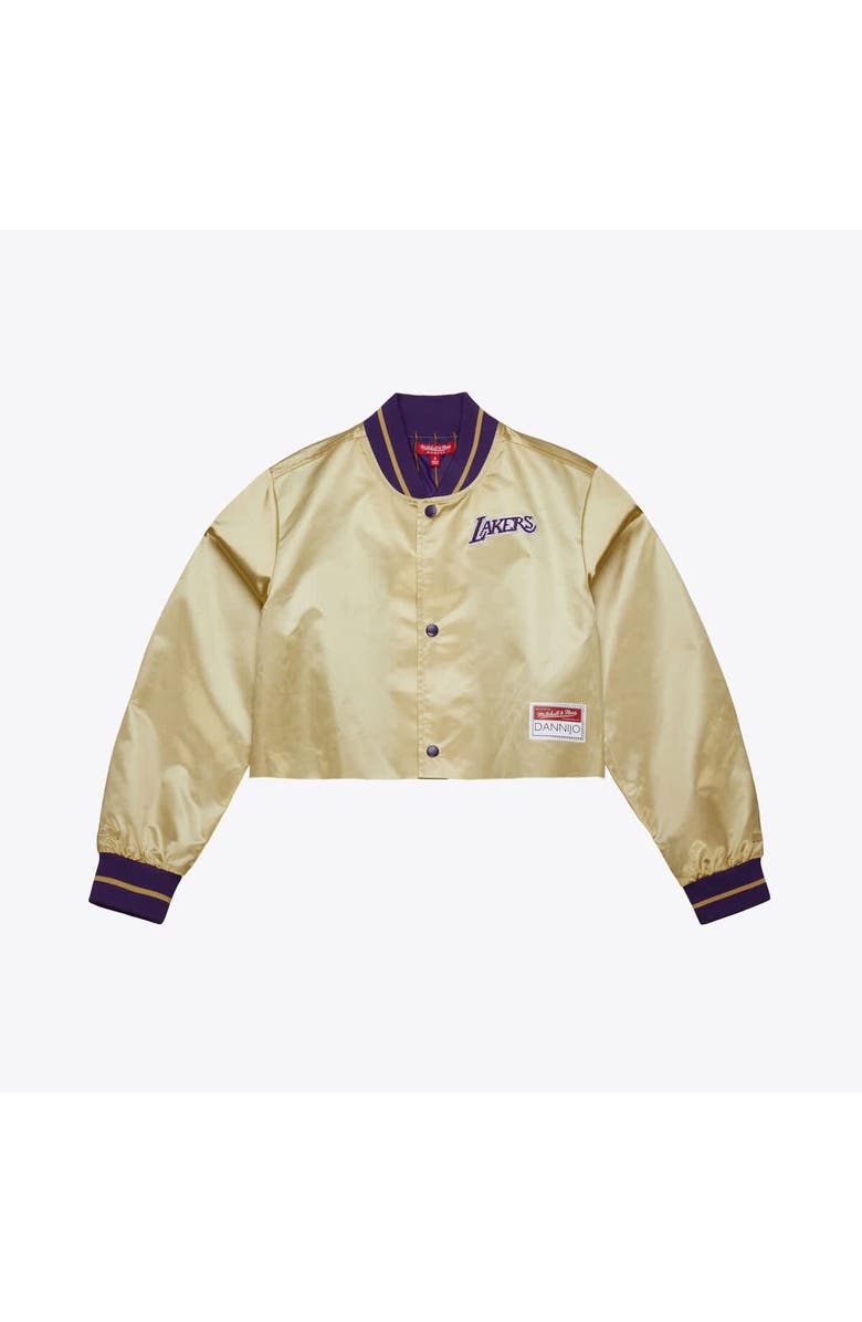 Mitchell & Ness Women's Mitchell & Ness x DANNIJO Gold Los Angeles Lakers Cropped Satin Full-Snap Jacket, Main, color, 