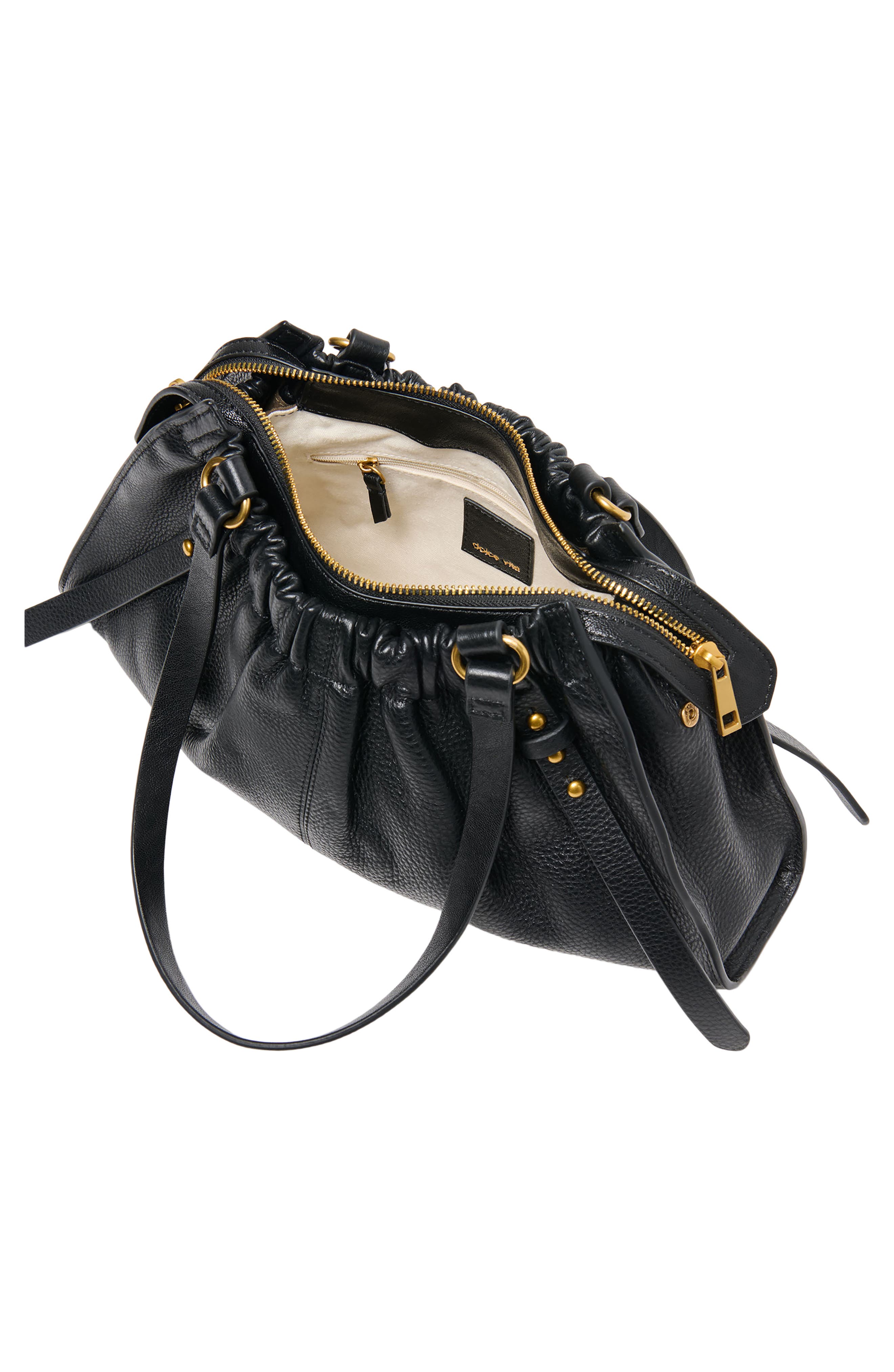 Dolce Vita Sloan Ruched Leather Shoulder Bag, Alternate, color, Black