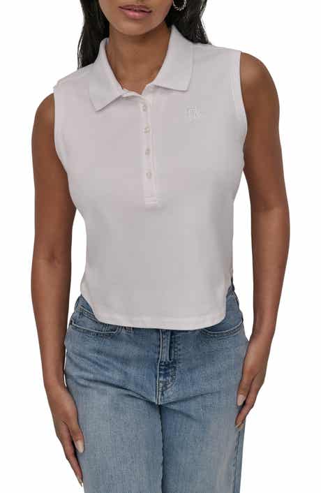 DKNY Jeans Sleeveless Crop Knit Polo