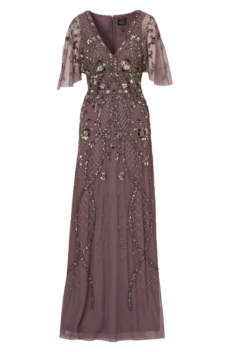 Adrianna Papell Bead Embellished Capelet Evening Gown, Alternate, color, 