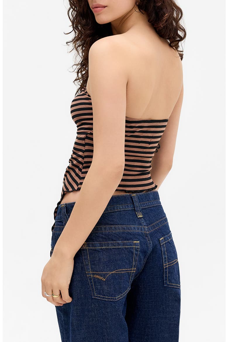 Ria Striped Front Ruched Bandeau Top, Alternate, color, BROWN STRIPE