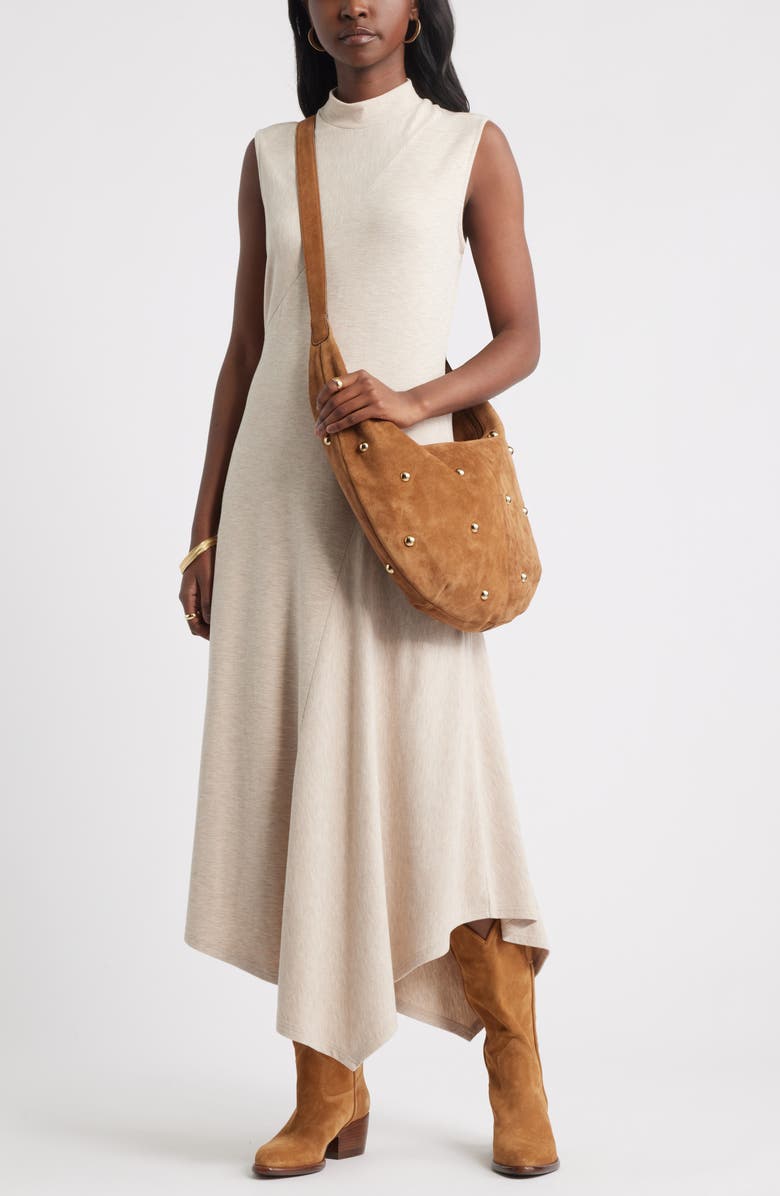 Mock Neck Asymmetrical Maxi Dress