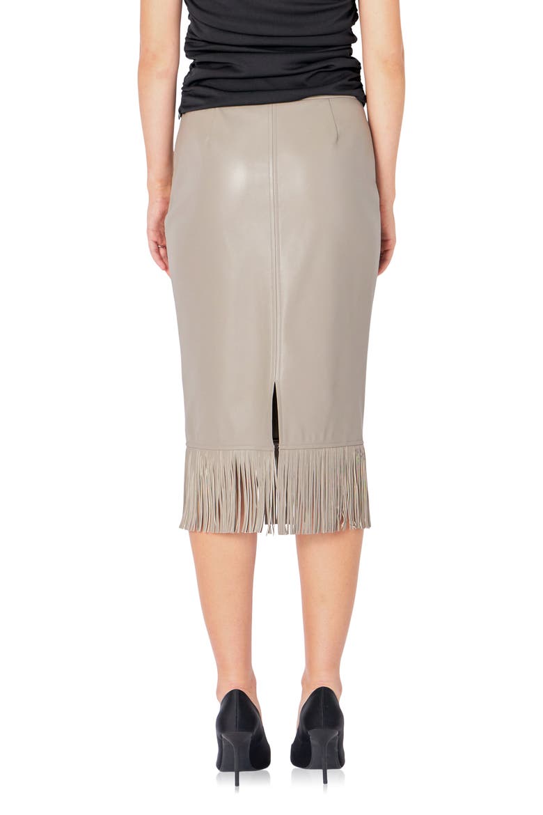 Fringe Faux Leather Midi Penci Skirt, Alternate, color, TAUPE