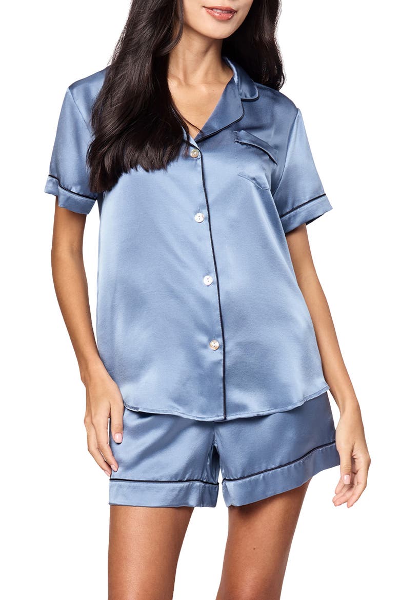 Mulberry Silk Short Pajamas, Main, color, BLUE