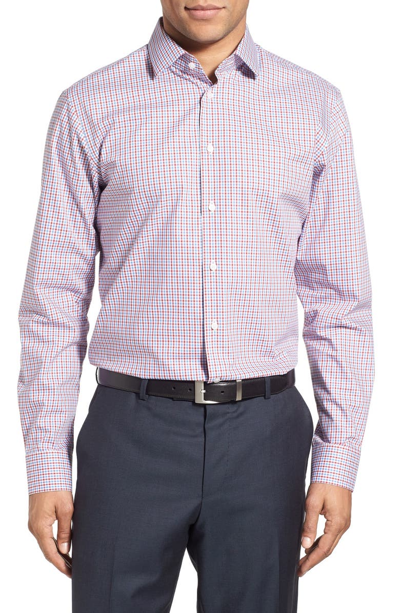 Calibrate Trim Fit Non-Iron Check Dress Shirt, Alternate, color, Red Ribbon