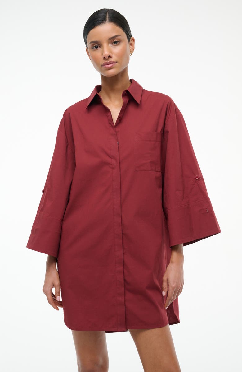 STAUD Nico Stretch Cotton Shirtdress, Alternate, color, Sangria