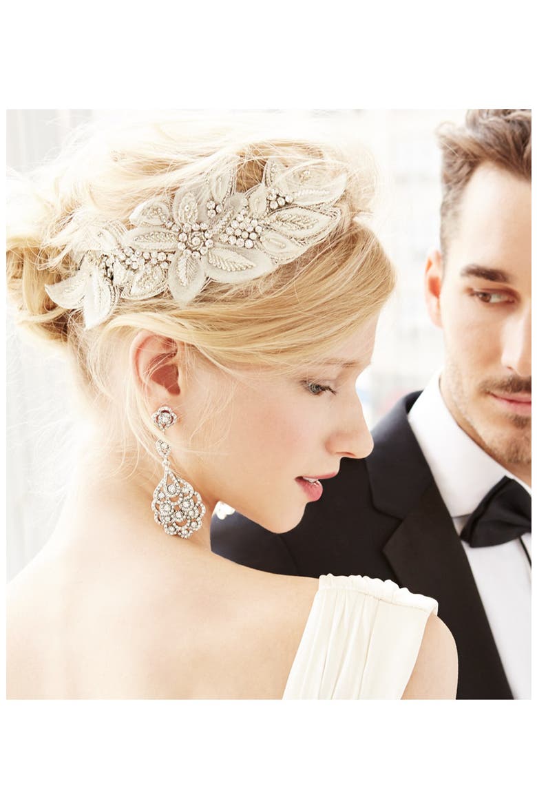 'Bianca' Floral Beaded Head Wrap, Alternate, color, IVORY