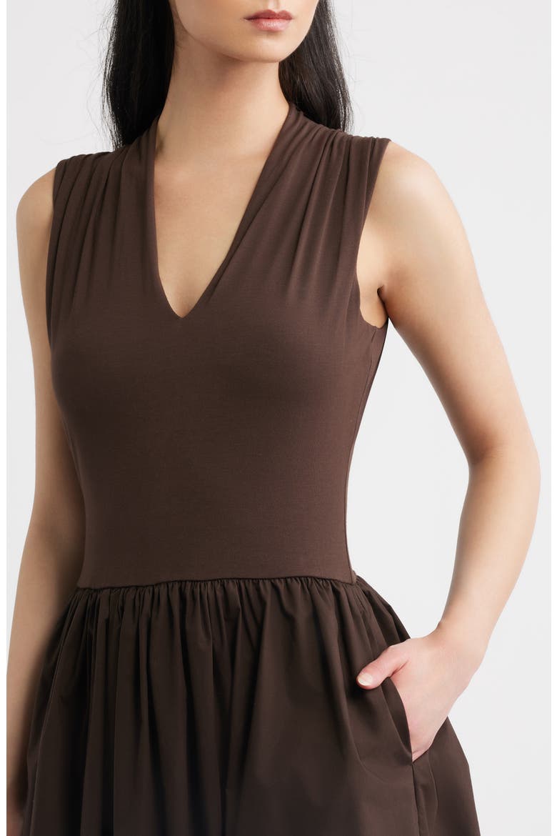 Winnie Mixed Media Midi Dress, Alternate, color, ESPRESSO