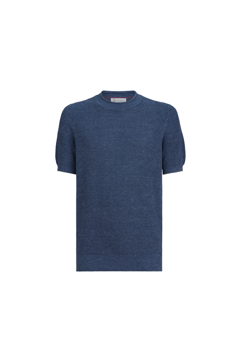 Linen and cotton T-shirt, Alternate, color, Denim
