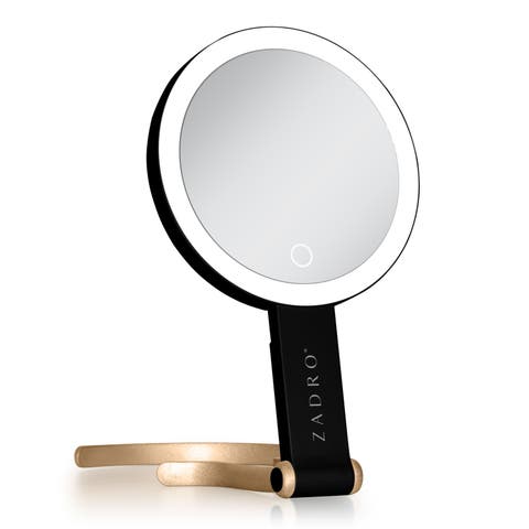 Multi-Position Lighted Travel Hand Mirror with 10X/1X Magnification