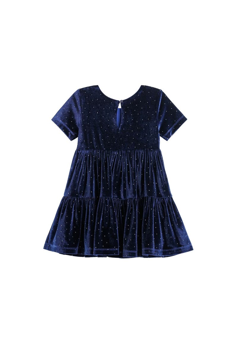 Velvet Dreams Short Sleeve Polka Dot Tiered Skirt Dress, Alternate, color, Navy