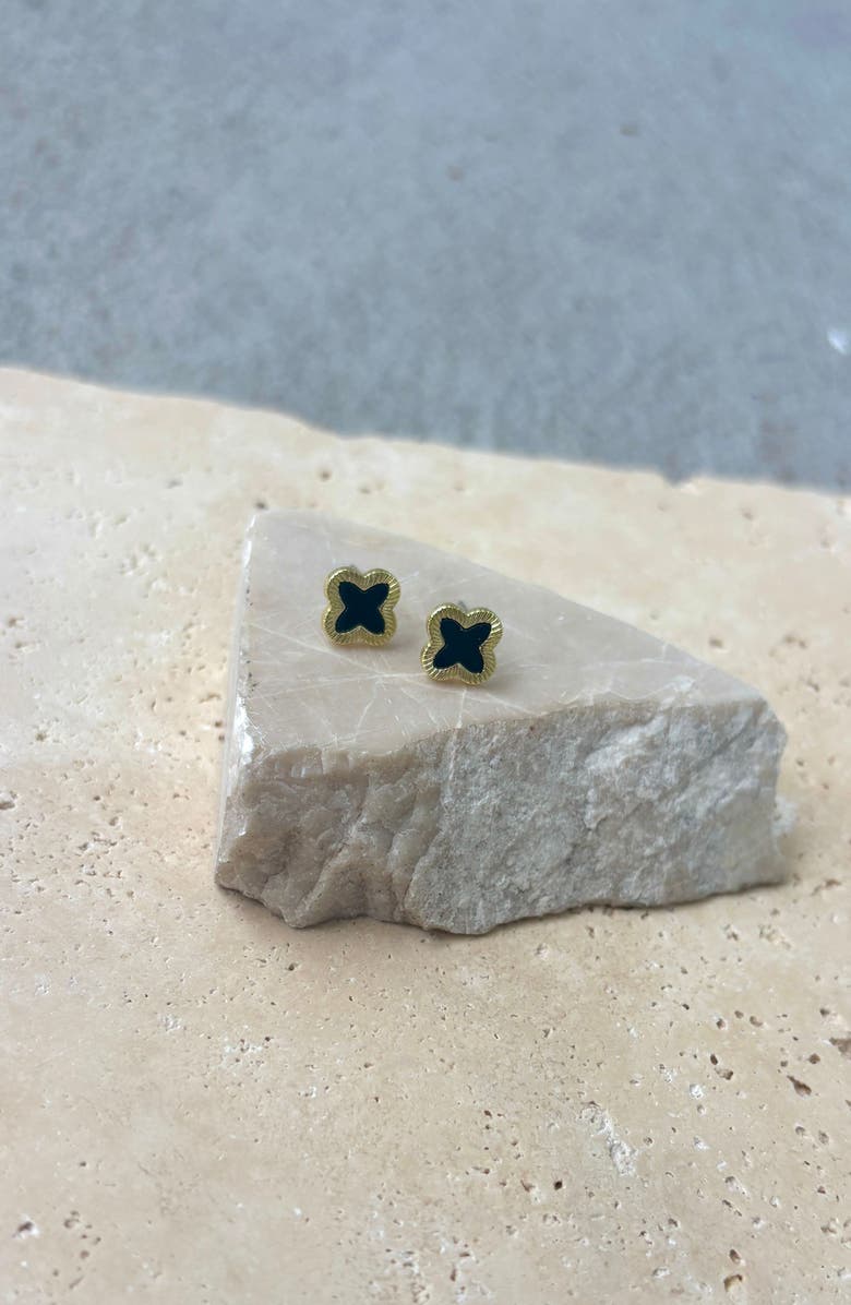 Adornia Fluted Edge Clover Stud Earrings, Alternate, color, Black