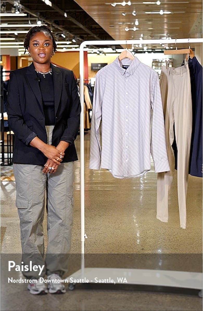 Leeward Trim Fit No Tuck Geo Print Performance Button-Up Shirt, sales video thumbnail