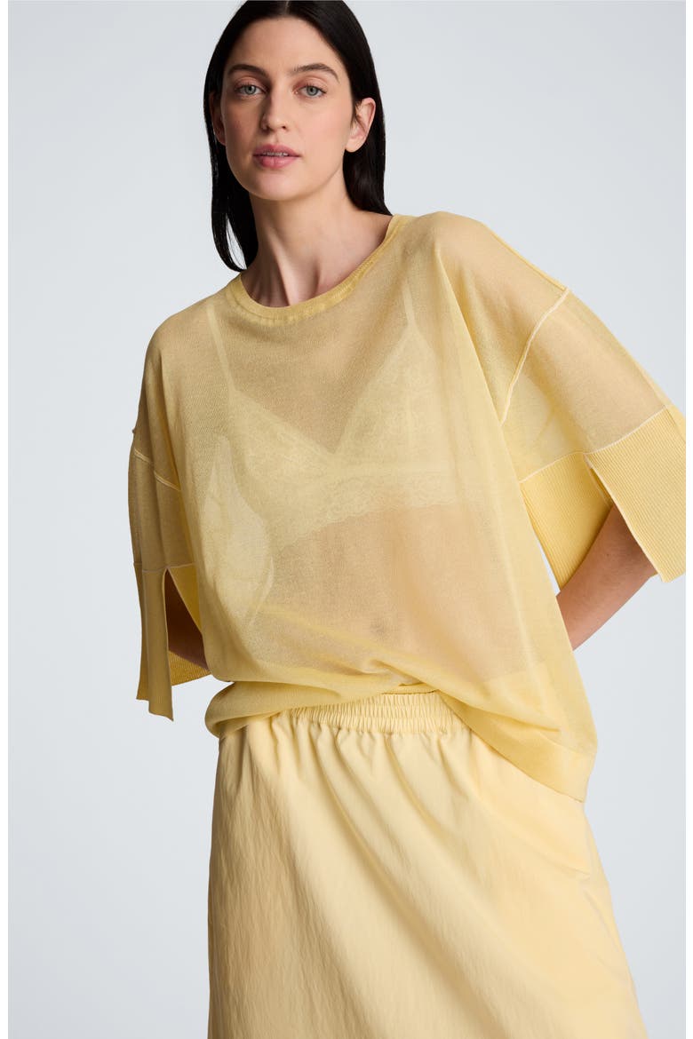 Semisheer Crewneck Sweater, Alternate, color, PASTEL YELLOW