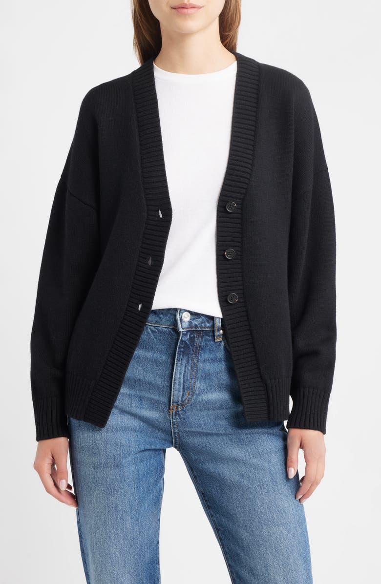 Rails Philippa Cutaway Hem Cotton & Wool Blend Cardigan, Main, color, Black