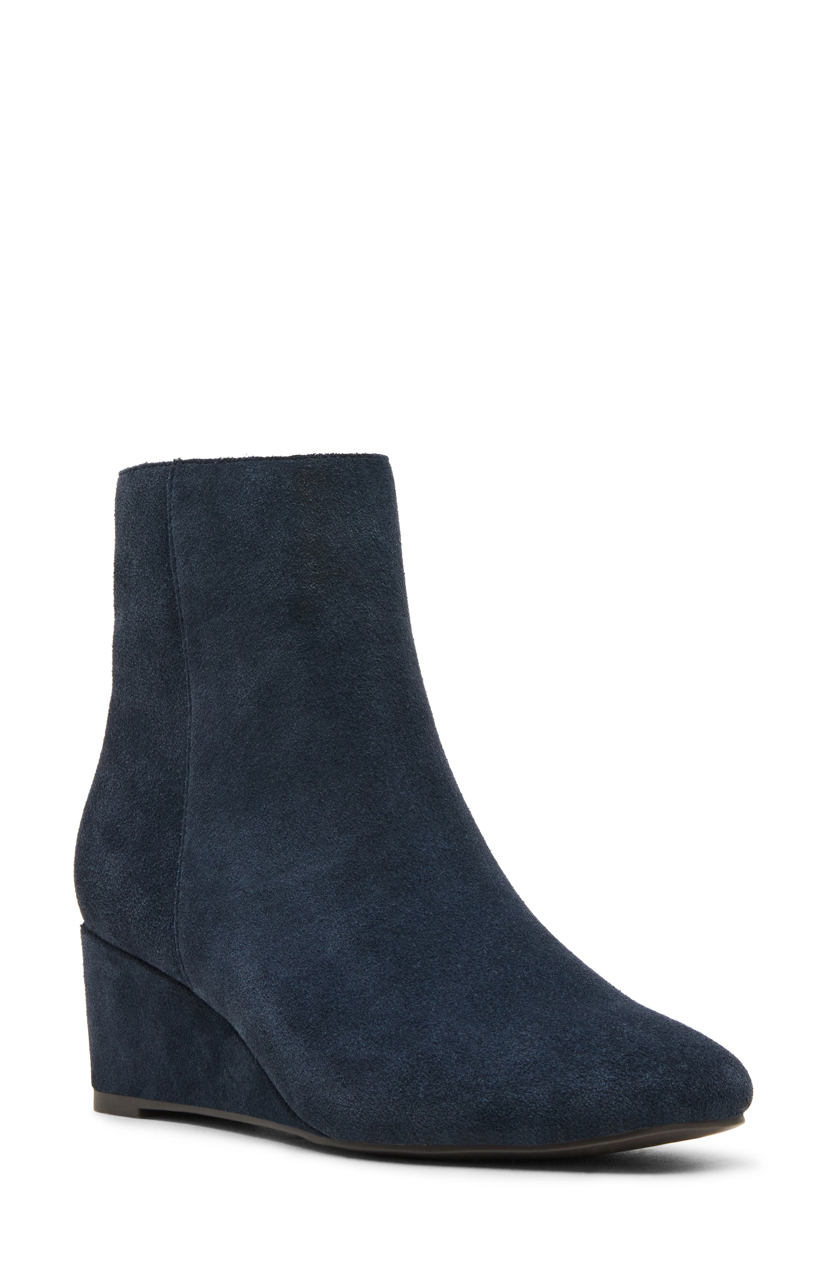Blithe Waterproof Leather Wedge Bootie, Main, color, NAVY SUEDE