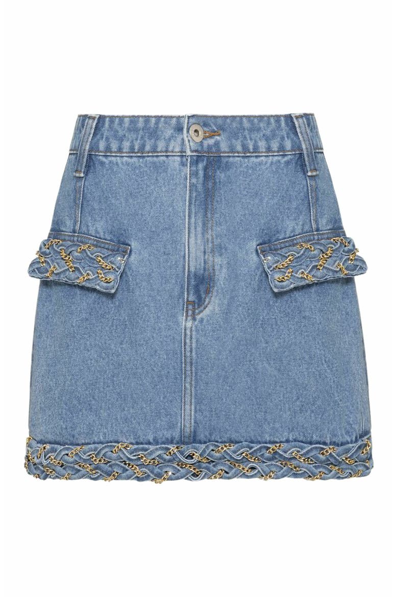 Braided Denim Mini Skirt, Alternate, color, DENIM