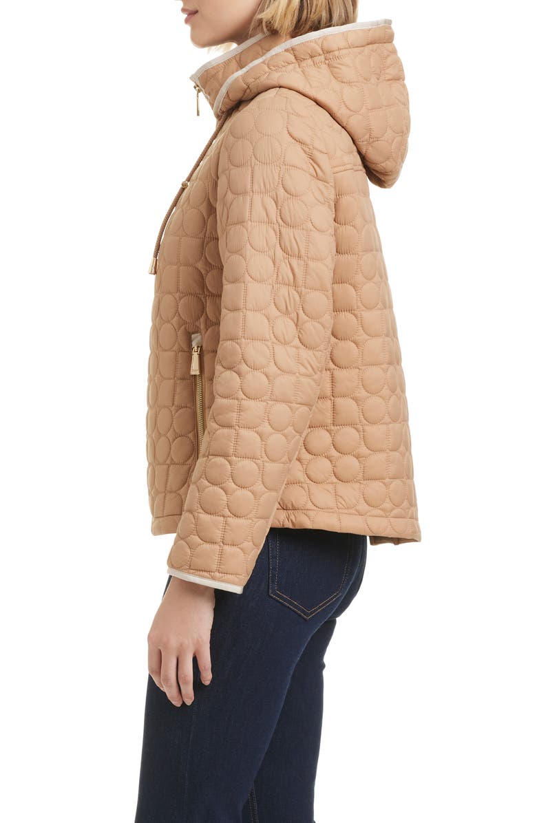 Kate Spade New York water resistant hooded quilted jacket, Alternate, color, Camel