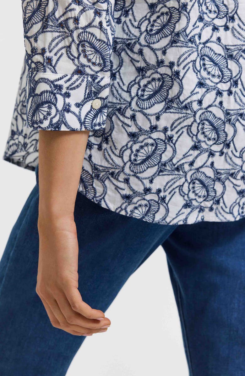 Foxcroft Zoey Embroidered Eyelet Shirt, Alternate, color, White/ Navy