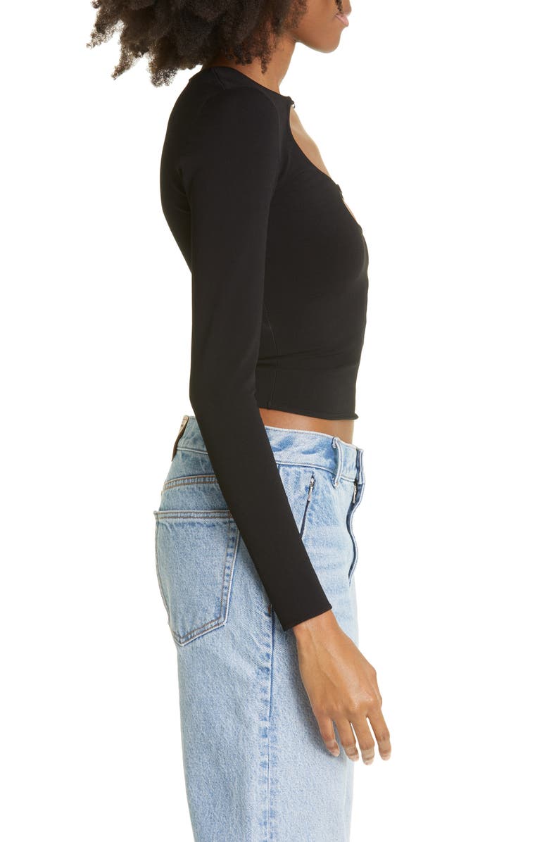 Alexander Wang Cutout Long Sleeve Crewneck Crop Top, Alternate, color, 