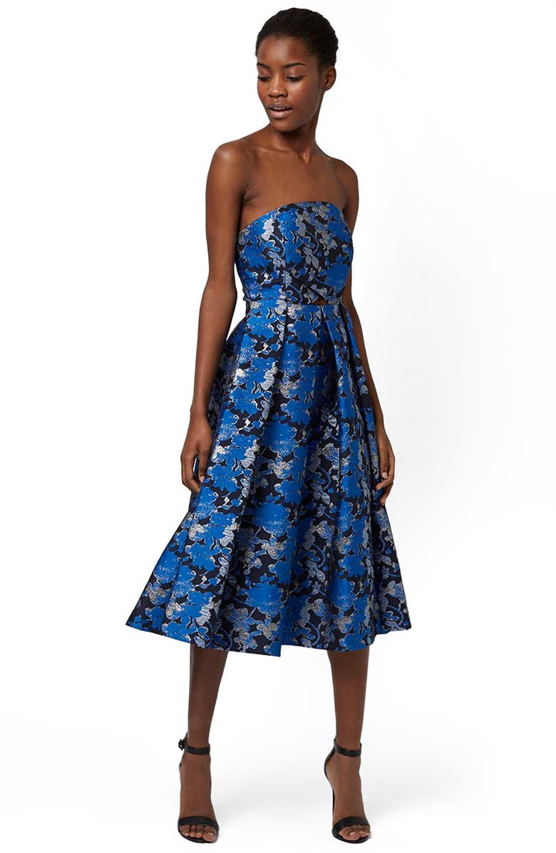 knee length dresses for ladies Destini Floral Jacquard Strapless Midi Dress main image 0