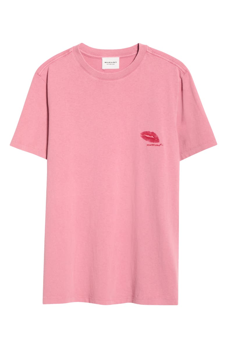 Isabel Marant Étoile Zewel Lips Embroidered Cotton T-Shirt, Alternate, color, Wild Rose