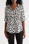 DKNY Abstract Print Roll Sleeve Button-Up Shirt