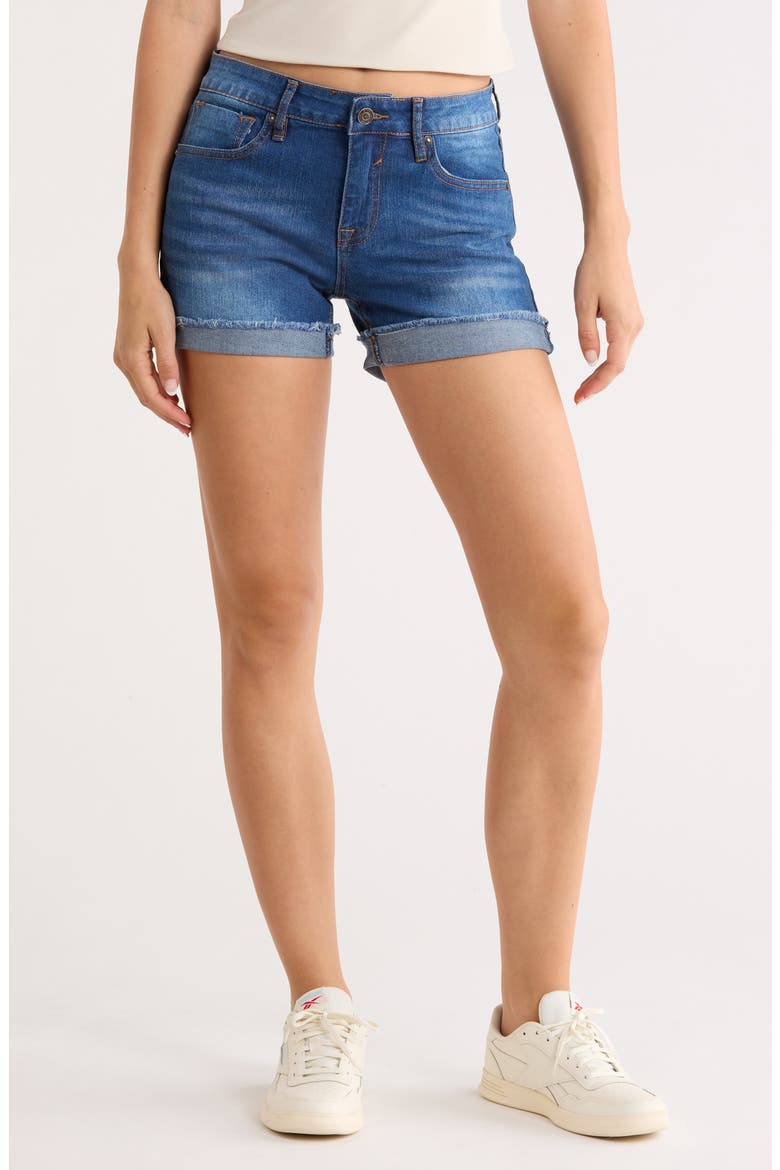 Mid Rise Cuffed Denim Shorts, Main, color, MEDIUM WASH