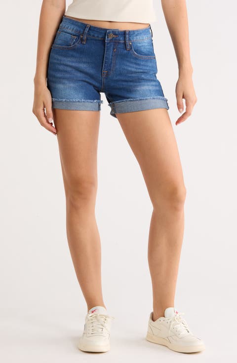 Mid Rise Cuffed Denim Shorts