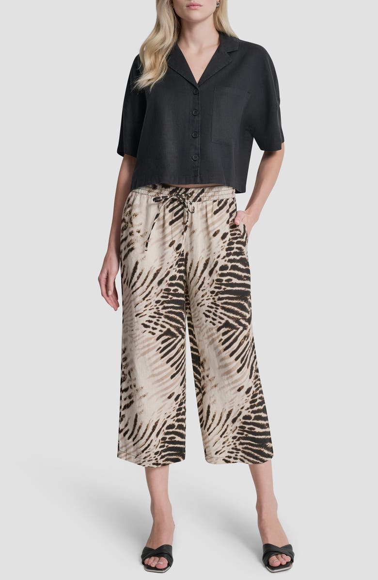 DKNY Printed Linen Drawstring Pants, Alternate, color, Brushed Sandbed