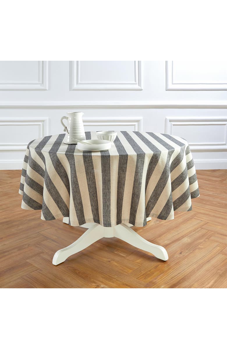 Solino Home Linen Round Tablecloth - Cabana Stripe, Alternate, color, Black And Natural