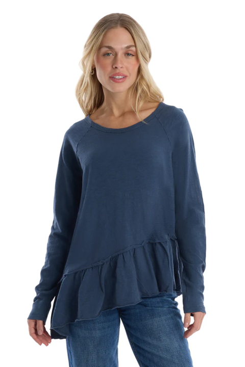 Raglan Long Sleeve Asymmetric Peplum Hem Tee