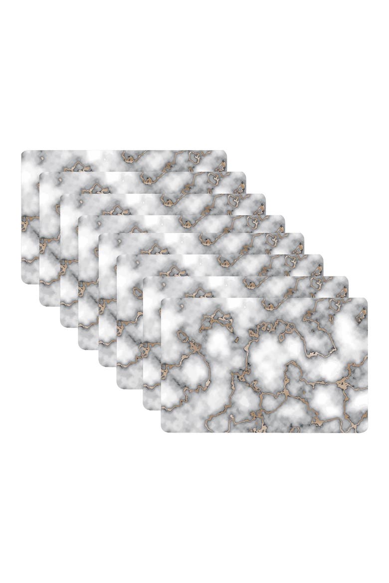 Marble Print Set of 8 Placemats, Alternate, color, SMOKEY GOLD