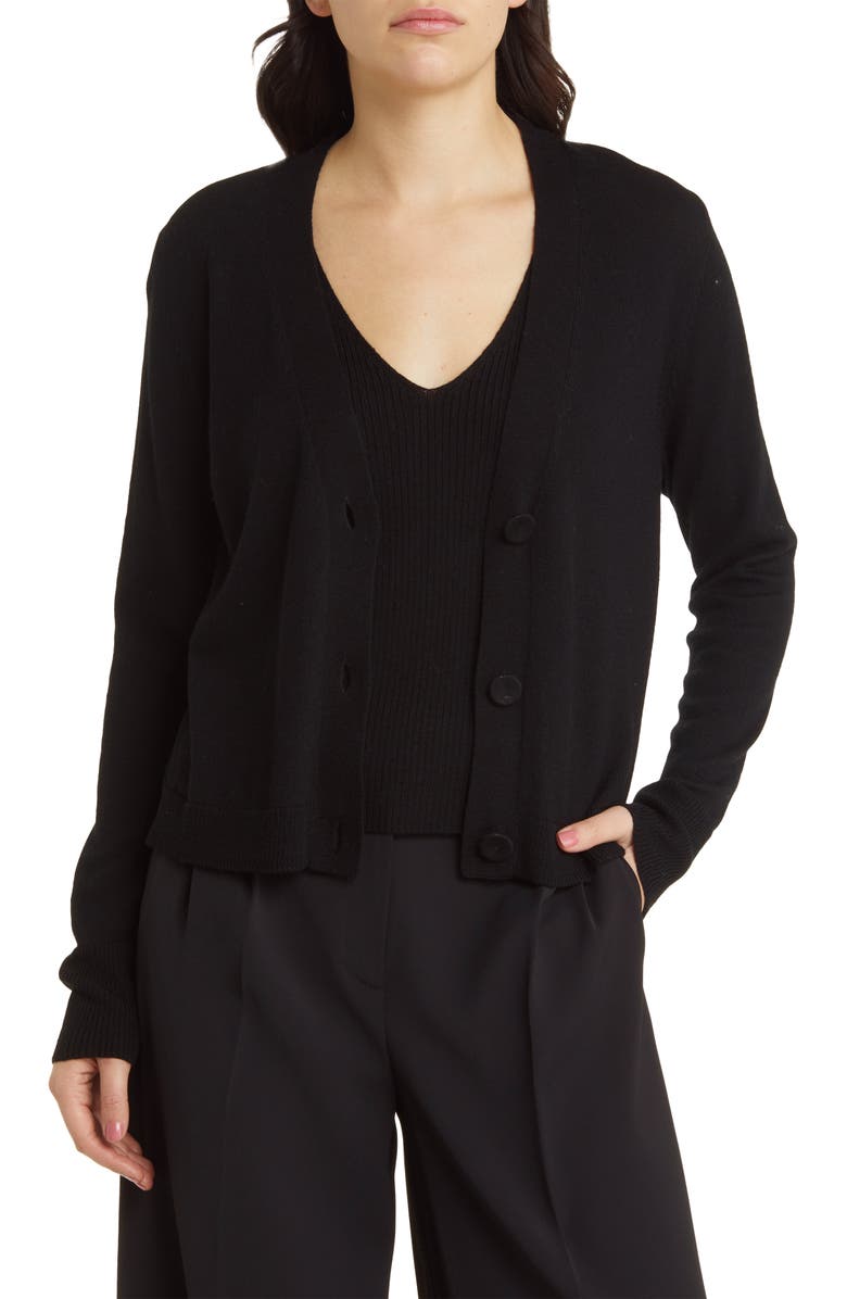 KOBI HALPERIN V-Neck Merino Wool Shell & Cardigan Set, Main, color, 