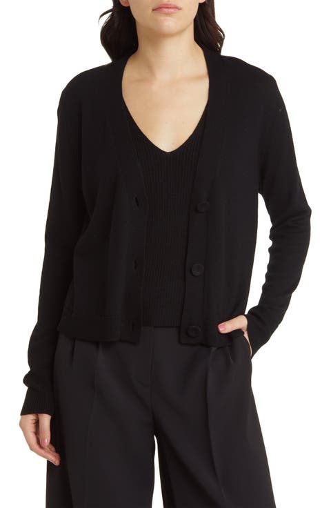 V-Neck Merino Wool Shell & Cardigan Set