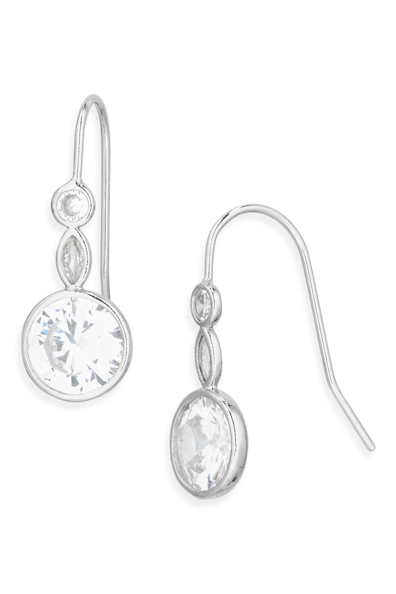 Mixed Shape Cubic Zirconia Drop Earrings, Main, color, CLEAR- SILVER