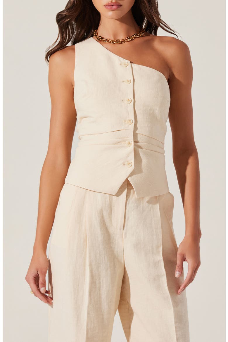 Bryony One-Shoulder Cotton & Linen Vest, Main, color, CREAM