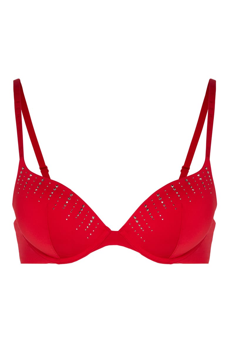 Microfiber Rhinestone Underwire Push-Up Bra, Alternate, color, TIMELESS RED