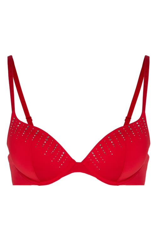 Savage X Fenty Microfiber Rhinestone Underwire Push-up Bra In Red