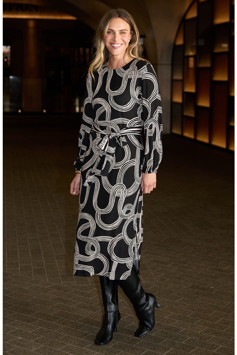 Turning Point Print Dress, Alternate, color, INK LINES PRINT