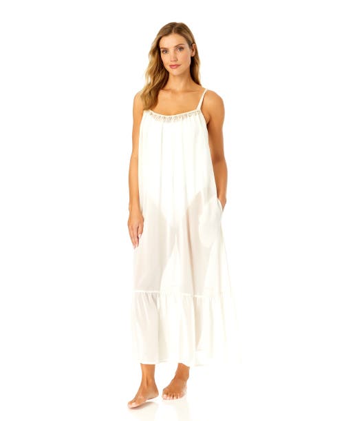 Anne Cole Adjustable Maxi Dress With Seashell Trim Cover Up In Gardenia