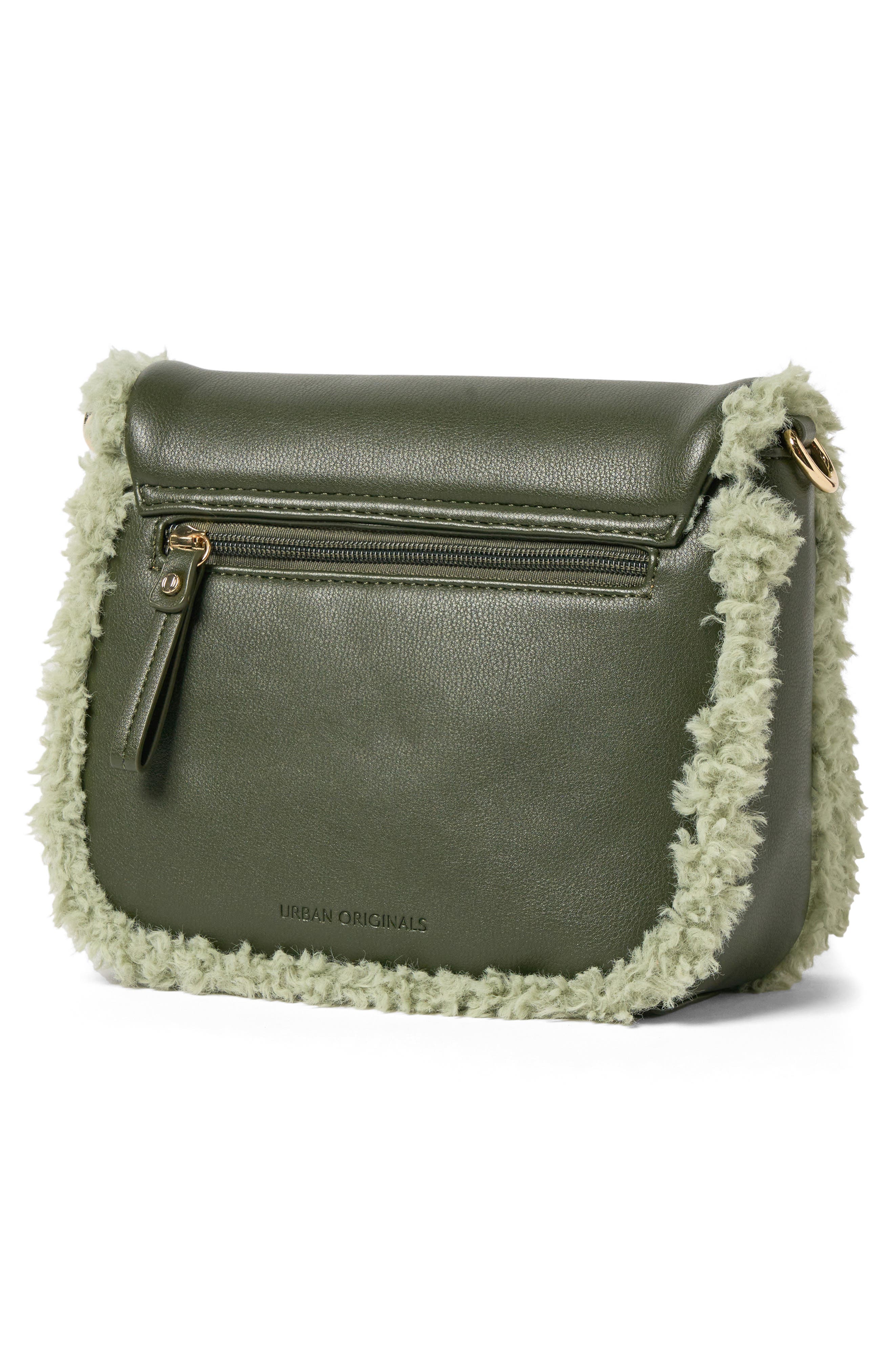 Faux Shearling Flap Crossbody Bag, Alternate, color, OLIVE