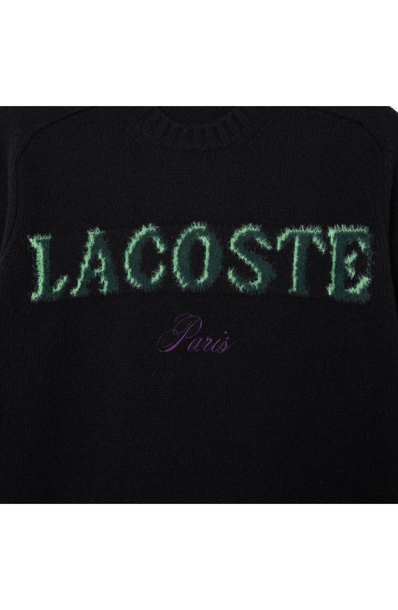 Lacoste Intarsia Logo Wool Crewneck Sweater, Alternate, color, Black/ Liamone